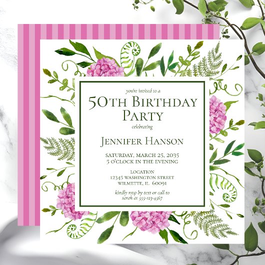 50. Geburtstag Pink Hydrangeas Einladung