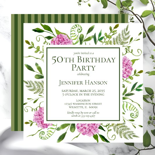 50. Geburtstag Pink Hydrangeas Einladung