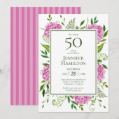 50. Geburtstag Pink Hydrangeas Einladung (Vorne/Hinten)