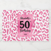 50. Geburtstag Pink Leopard Mini Alkoholflaschenetikett (Einzelnes Label)