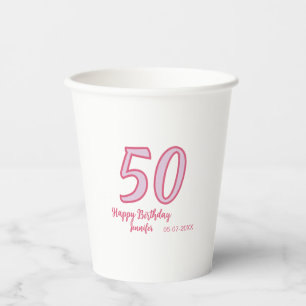 50. Geburtstag pink lila fett Name einfach minimal Pappbecher