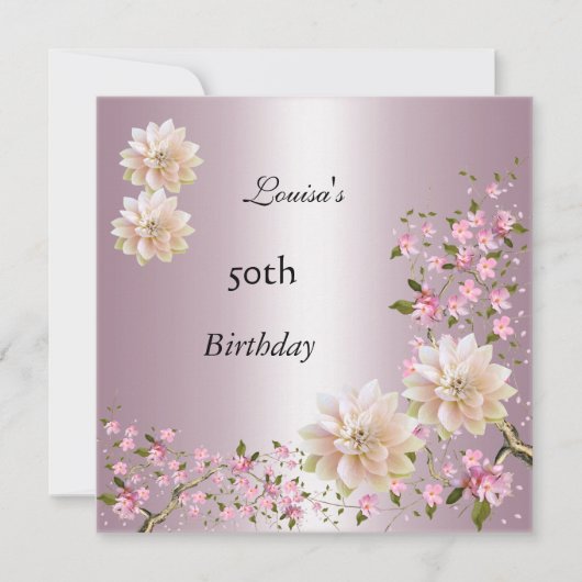 50. Geburtstag Pink Lotus Blossom Floral Einladung (Vorderseite)