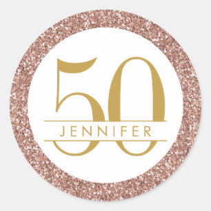50. Geburtstag Pink Personalisierte Rose Gold Glit Runder Aufkleber