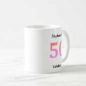 50. Geburtstag Pink Rose Gold Glitzer Namensschild Kaffeetasse (VorderseiteRechts)