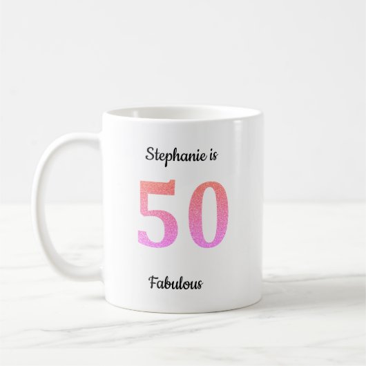 50. Geburtstag Pink Rose Gold Glitzer Namensschild Kaffeetasse (Links)