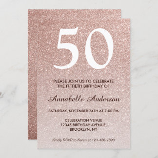 50. Geburtstag Pink Rose Gold Glitzer Sparkle Ombr Einladung
