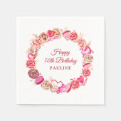 50. Geburtstag Pink Rose Wirbles Herz Valentins Serviette (Vorderseite)