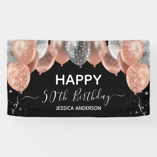 50. Geburtstag Pink Silver Balloons Banner (Horizontal)
