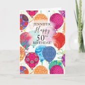 50. Geburtstag Pink Türkis Balloons Karte (Vorderseite)