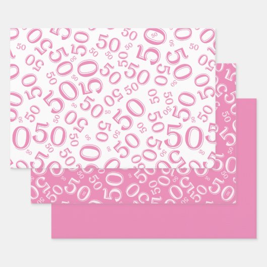 50. Geburtstag Pink & White Zufallszahlenmuster Geschenkpapier Set (Set)