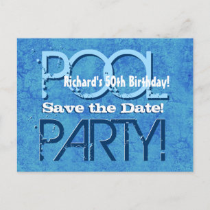 50. Geburtstag Pool Party Save the Date V050 Ankündigungspostkarte