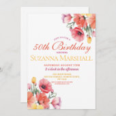 50. Geburtstag Poppy Frühling Blumensommer Einladung (Vorne/Hinten)