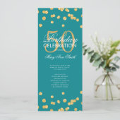 50. Geburtstag Programm Gold Glitzer mit Menü Aqua (Stehend Vorderseite)