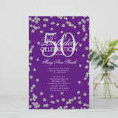 50. Geburtstag Programm Silver Glitzer Menü Lila (Stehend Vorderseite)