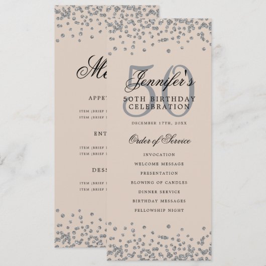 50. Geburtstag Programm Silver Menu Champagne (Vorne/Hinten)