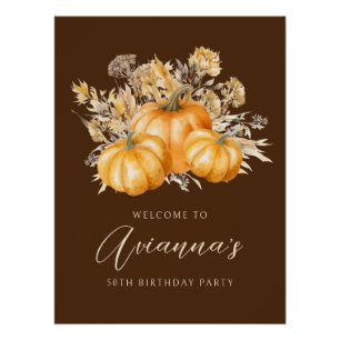 50. Geburtstag Pumpkin Rustic Fall Begrüßungszeich Poster