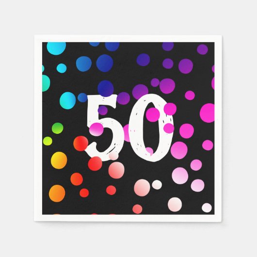 50. Geburtstag Rainbow Dots auf Black Serviette (Vorderseite)