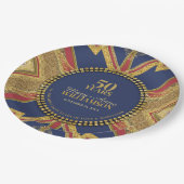 50. Geburtstag Red Blue Gold Geometry Pappteller (Schrägansicht)