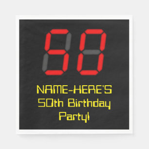 50. Geburtstag: Red Digital Clock Style "50" + Nam Serviette