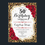 50. Geburtstag - Red Gold Leopard Print Einladung<br><div class="desc">Einladung zum 50. Geburtstag. Elegantes Rot-Weiß-Design mit Imitaten Glitzer Gold. Enthält Leopard Gepard-Tierdruck,  Skript-Schriftart und Rose. Ideal für eine elegante Geburtstagsfeier. Kann in jedes Jahr personalisiert werden! Nachricht,  wenn Sie weitere Anpassungen benötigen.</div>