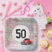 50. Geburtstag Red Retro Truck auf Roadmap Pappteller (Party)