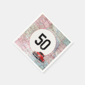 50. Geburtstag Red Retro Truck auf Roadmap Serviette (Ecke)