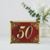 50. Geburtstag Regal Gold Red Einladung Postkarte (Stehend Vorderseite)