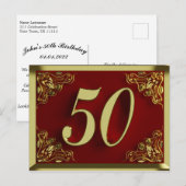 50. Geburtstag Regal Gold Red Einladung Postkarte (Vorne/Hinten)