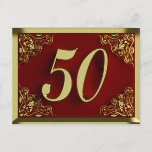 50. Geburtstag Regal Gold Red Einladung Postkarte