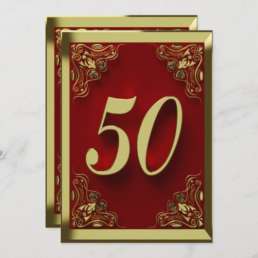 50. Geburtstag Regal Gold Red Greeting oder Einladung (Vorne/Hinten)