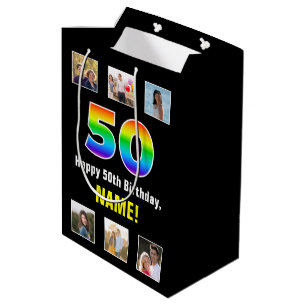 50. Geburtstag: Regenbogen "50", benutzerdefiniert Mittlere Geschenktüte