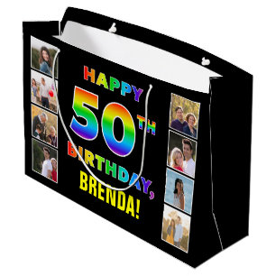 50. Geburtstag: Regenbogentext, benutzerdefinierte Große Geschenktüte