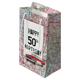 50. Geburtstag Retro Buick auf Karte Kleine Geschenktüte