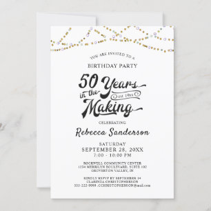 50. Geburtstag Retro Gold Black String Lights Einladung