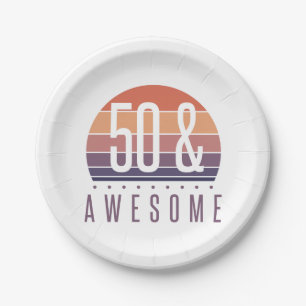 50. Geburtstag Retro-Sonnenuntergang Pappteller