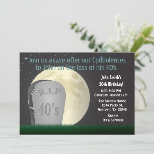 50. Geburtstag RIP 40s Einladung (Stehend Vorderseite)