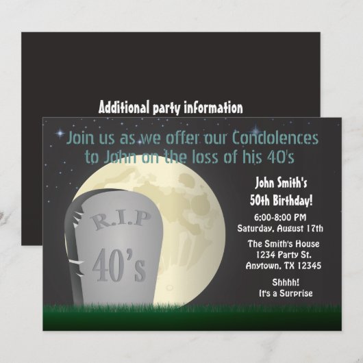 50. Geburtstag RIP 40s Einladung (Vorne/Hinten)