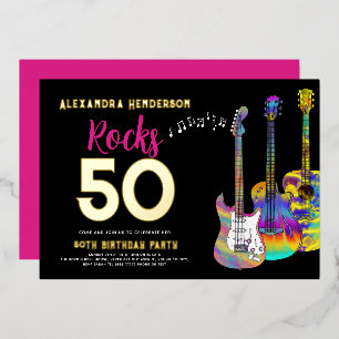 50. Geburtstag Rocks 50 Party Pink Folieneinladung