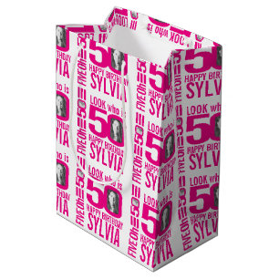 50. Geburtstag rosa Aussehen 50 benutzerdefinierte Mittlere Geschenktüte