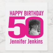 50. Geburtstag rosa, benutzerdefiniertes Foto Weinetikett (Einzelnes Label)