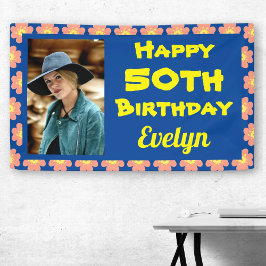 50. Geburtstag Rosa Blume Foto Banner