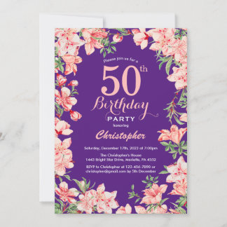 50. Geburtstag Rosa Blume Lila Violett Einladung