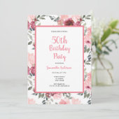 50. Geburtstag Rosa Blumenladen Einladung (Stehend Vorderseite)