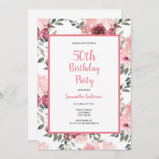 50. Geburtstag Rosa Blumenladen Einladung