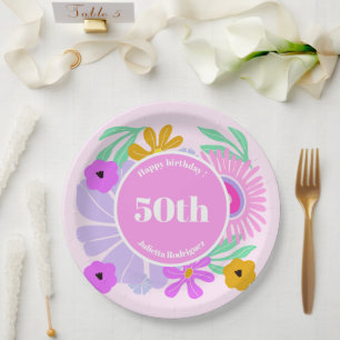 50. Geburtstag rosa florale romantische süße Party Pappteller