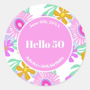 50. Geburtstag rosa florale romantische süße Party Runder Aufkleber