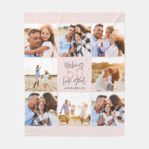 50. Geburtstag rosa Girly Glitzer Foto Collage Fleecedecke