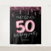 50. Geburtstag Rosa Glitzer Foto Hintergrund Wandteppich (Vorderseite)