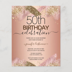 50. Geburtstag Rosa Glitzer Party Einladung