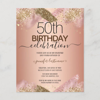 50. Geburtstag Rosa Glitzer Party Einladung